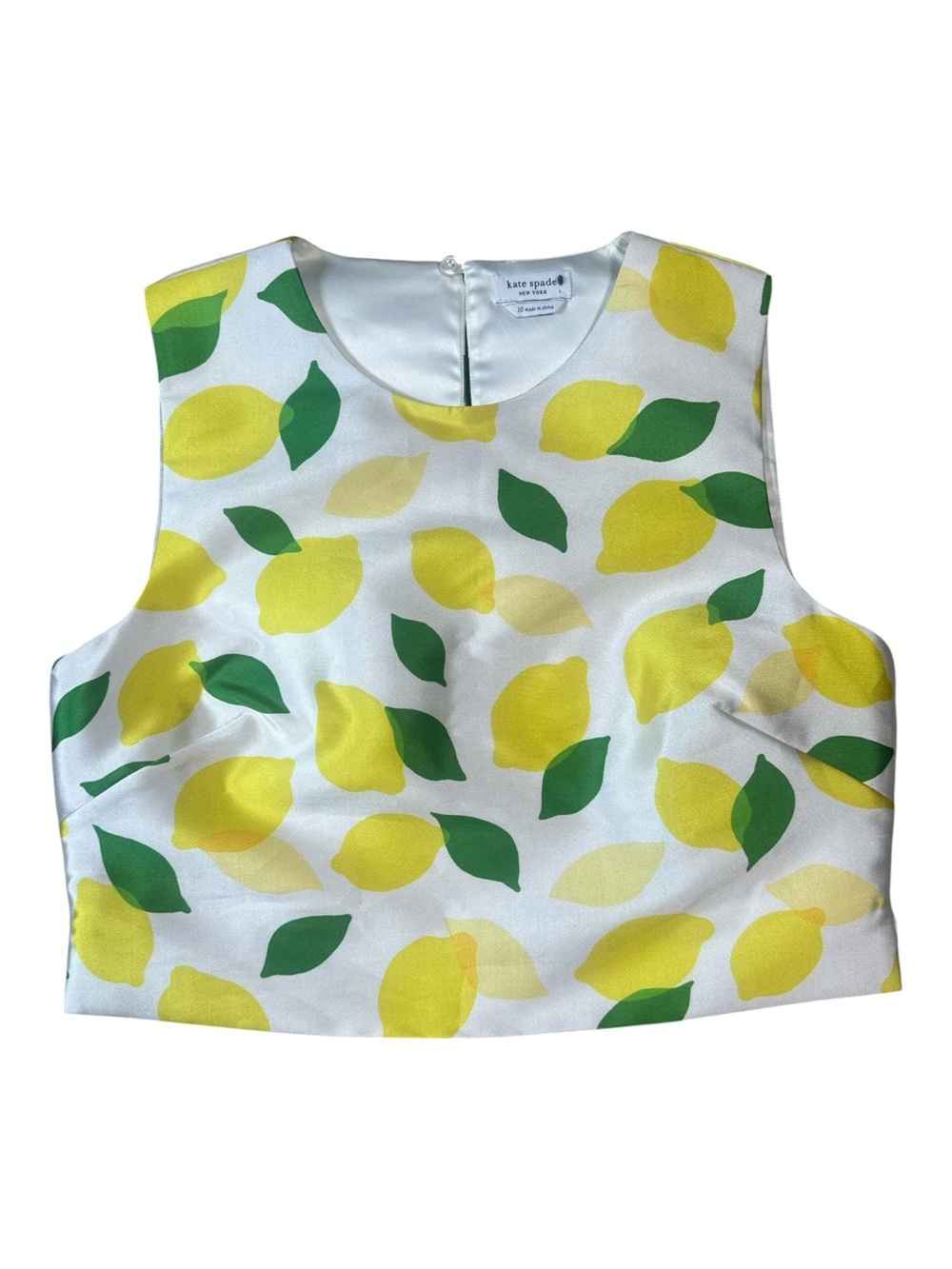 Kate Spade Cropped Sleeveless Top Lemon Print Size 10